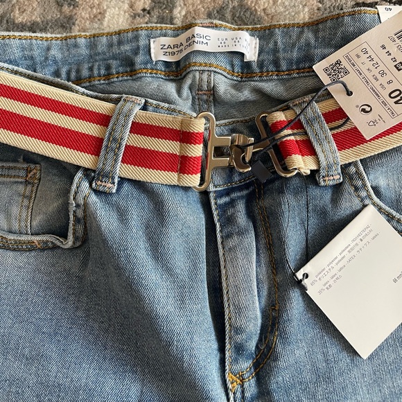 Zara Basic Z1975 Mid Rise Skinny with red stripe belt In Size 8 - Picture 4 of 8